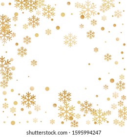 Winter snowflakes and circles border vector graphics. Unusual gradient snow flakes isolated banner background. New Year card border holiday pattern with falling snowflake shapes isolated.