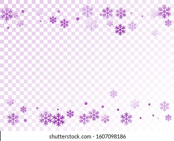 Winter snowflakes and circles border vector illustration. Unusual gradient snow flakes isolated flyer background. New Year card border pattern template with flying snowflake shapes isolated.