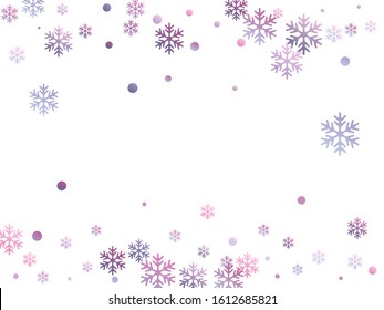 Winter snowflakes and circles border vector backdrop. Unusual gradient snow flakes isolated banner background. New Year card border holiday pattern with cute snowflake elements isolated.