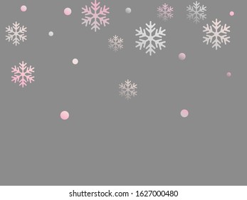 Winter snowflakes and circles border vector graphics. Unusual gradient snow flakes isolated poster background. New Year card border pattern template with cute snowflake shapes isolated.