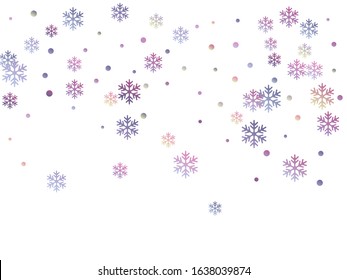 Winter snowflakes and circles border vector illustration. Unusual gradient snow flakes isolated banner background. New Year card border pattern template with simple snowflake elements isolated.