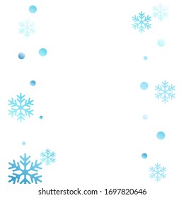 Winter snowflakes and circles border vector design. Unusual gradient snow flakes isolated card background. New Year card border winter pattern with minimal snowflake elements isolated.