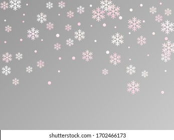 Winter snowflakes and circles border vector illustration. Unusual gradient snow flakes isolated banner background. New Year 2019 card border pattern template with flying snowflake elements isolated.