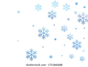 Winter snowflakes and circles border vector design. Unusual gradient snow flakes isolated poster background. New Year card border pattern template with flying snowflake shapes isolated.