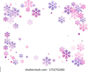 Winter snowflakes and circles border vector design. Unusual gradient snow flakes isolated banner background. New Year 2019 card border pattern template with trendy snowflake elements isolated.