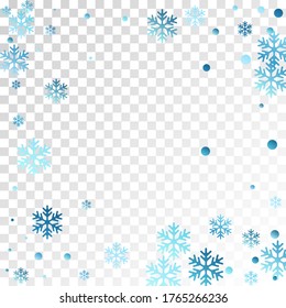 Winter snowflakes and circles border vector illustration. Unusual gradient snow flakes isolated banner background. New Year card border winter pattern with falling snowflake shapes isolated.