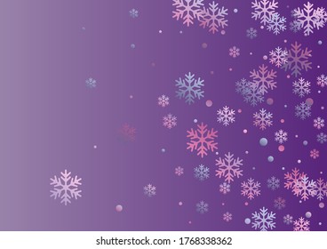 Winter snowflakes and circles border vector graphics. Unusual gradient snow flakes isolated flyer background. New Year card border winter pattern with falling snowflake shapes isolated.