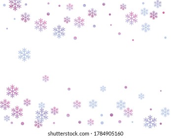 Los copos de nieve de invierno y los círculos bordean los gráficos vectoriales. La nieve de gradiente inusual parpadea el fondo aislado del afiche. Patrón de invierno de borde de tarjeta de Año Nuevo con elementos de copo de nieve lindos aislados.