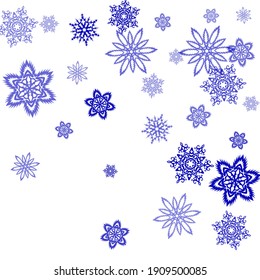 Winter snowflakes and circles border vector illustration. Colorful gradient snow flakes falling winter vector background in pink purple, blue, grey.