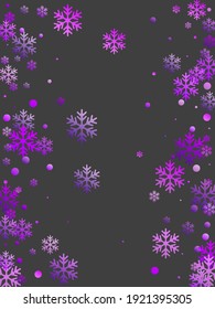 Winter snowflakes and circles border vector design. Unusual gradient snow flakes isolated poster background. New Year card border holiday pattern with falling snowflake elements isolated.