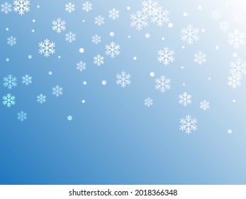 Winter snowflakes and circles border vector illustration. Unusual gradient snow flakes isolated poster background. New Year 2019 card border pattern template with falling snowflake elements isolated.