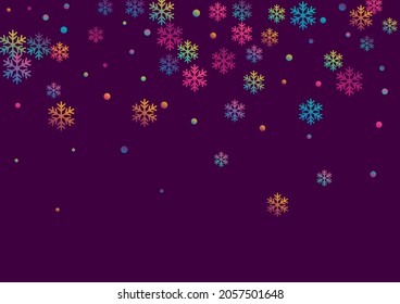 Winter snowflakes and circles border vector illustration. Unusual gradient snow flakes isolated card background. New Year 2019 card border pattern template with cool snowflake shapes isolated.