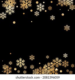 Winter snowflakes and circles border vector illustration. Unusual gradient snow flakes isolated flyer background. New Year card border pattern template with minimal snowflake shapes isolated.