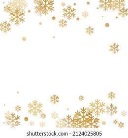 Winter snowflakes and circles border vector illustration. Unusual gradient snow flakes isolated banner background. New Year card border holiday pattern with flying snowflake elements isolated.