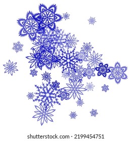Winter snowflakes and circles border vector illustration. Chaotic winter snow confetti scatter flyer background.