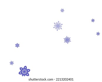 Winter snowflakes and circles border vector illustration. Colorful gradient snow flakes falling winter vector background in pink purple, blue, grey.