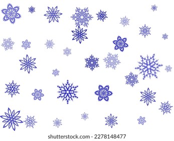 Winter snowflakes and circles border vector illustration. Colorful gradient snow flakes falling winter vector background in pink purple, blue, grey.