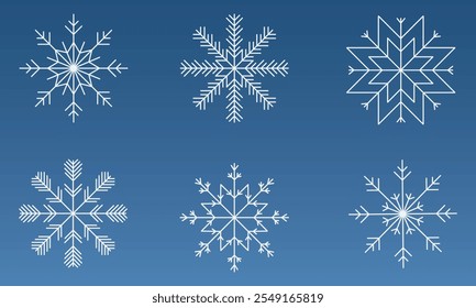 Winter Schneeflocken Kollektion sechs weiße Schnee blau Farbverlauf Hintergrund Vektorgrafik Weihnachten Zeit Flake Urlaub 