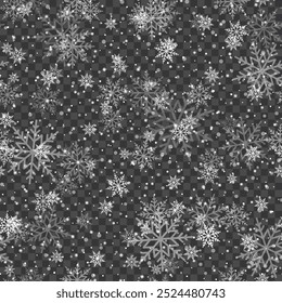 Winter Snowflakes Falling on Transparent Background for Christmas Design .Vector illustration