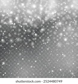 Winter Snowflakes Falling on Transparent Background for Christmas Design .Vector illustration