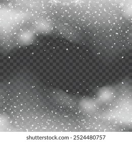 Winter Snowflakes Falling on Transparent Background for Christmas Design .Vector illustration