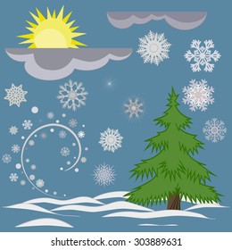 Winter with snowflakes. Four seasons. 