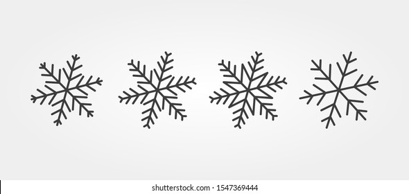 Winter snowflakes icon set, various shapes line icons