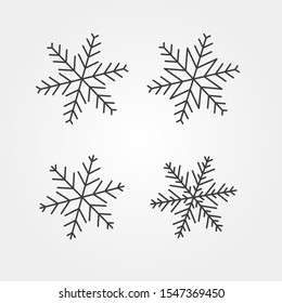 Winter snowflakes icon set, various shapes linear icons