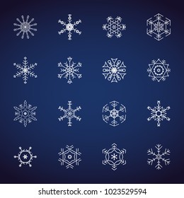 Winter Snowflakes icons set. Flat design icons. Illustration vectors for Christmas and New year day. Hand drawn abstract and line. Frozen party and Snow event theme collection set.