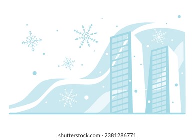  winter snowflakes  modern city background in flat style