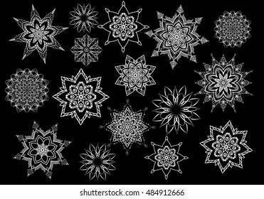Winter snowflakes new year background black and white seamless pattern