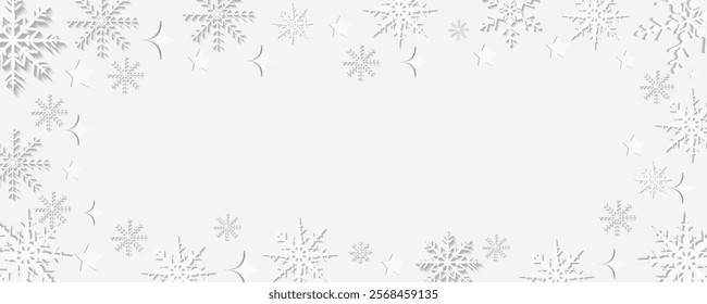 Winter snowflakes on a beautiful background. The atmosphere is calm and peaceful, evoking the magic and stillness of a snowy day. Design for banner, cards, prints, social media, poster, flyer.Eps 10.