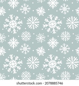 Winter snowflakes seamless pattern. Christmas vector background. Easy to edit template for wallpaper, wrapping paper, fabric, etc.