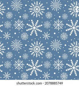 Winter snowflakes seamless pattern. Christmas vector background. Easy to edit template for wrapping paper, fabric, wallpaper, etc.