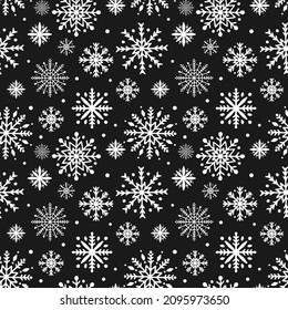 Winter snowflakes seamless pattern. Christmas vector background. Black and white. Easy to edit template for wrapping paper, fabric, wallpaper, etc.