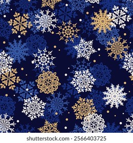 Winter Snowflakes Seamless Pattern. Christmas hand drawn snow print. New year texture for print, wrapping paper, design, fabric, decor, gift, backgrounds. Vector illustration.