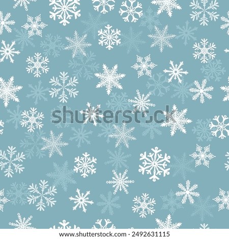 Winter Snowflakes Seamless Pattern. Christmas hand drawn white snow print on gray background. New year texture for print, wrapping paper, design, fabric, decor, gift, backgrounds. Not AI Vector.