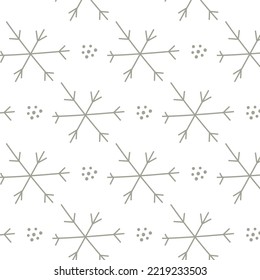 Winter snowflakes seamless vector pattern. Simple hand drawn stamp illustration in scandinavian style. Good for printing textiles, fabric, wrapping paper