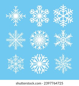 Winter Snowflakes Set. Snowflakes Illustration. Snowflake craft design. White snowflake with blue background. Winter Snowflakes is perfect for any craft design project.