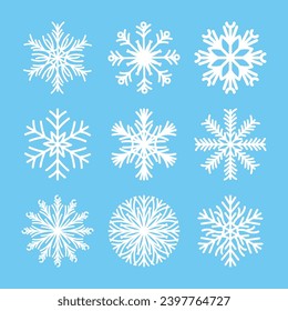 Winter Snowflakes Set. Snowflakes Illustration. Snowflake craft design. White snowflake with blue background. Winter Snowflakes is perfect for any craft design project.