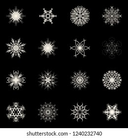 winter snowflakes, set, new year, snow and blizzard, frosty weather
