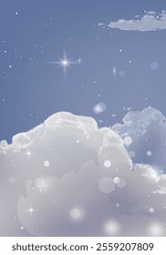 Winter snowflakes sky vector illustration. Snowy skyscape design for Christmas and New year background.