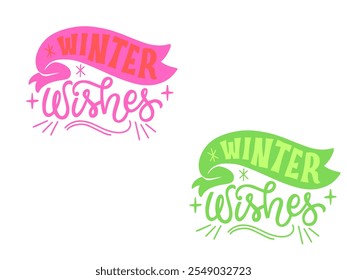 Winter. Schneeflocken und Schnee mit Wintertext, Wort und Schrift. Winterkonzept, Logovorlage und Schild. Horizontales Format. Vektorgrafik für Print und Web.