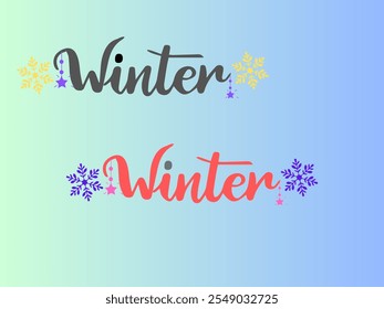 Winter. Schneeflocken und Schnee mit Wintertext, Wort und Schrift. Winterkonzept, Logovorlage und Schild. Horizontales Format. Vektorgrafik für Print und Web.