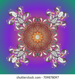 Winter snowflakes, vector background. Repeated texture for surface, wrapping paper, Snowflake on blue, pink and violet colors.