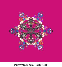 Winter snowflakes, vector background. Repeated texture for surface, wrapping paper, Snowflake on magenta, gray and white colors.