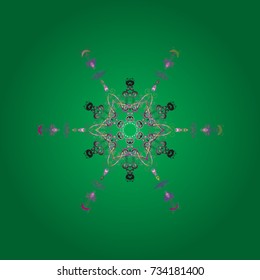 Winter snowflakes, vector background. Repeated texture for surface, wrapping paper, Snowflake on green, gray and neutral colors.