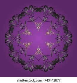 Winter snowflakes, vector background. Repeated texture for surface, wrapping paper, Snowflake on violet, gray and brown colors.