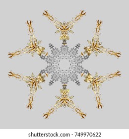 Winter snowflakes, vector background. Repeated texture for surface, wrapping paper, Snowflake on gray, brown and beige colors.