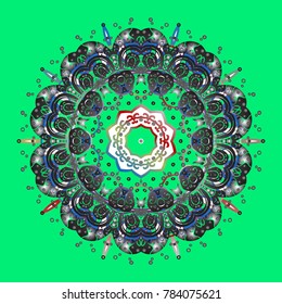 Winter snowflakes, vector background. Repeated texture for surface, wrapping paper, Snowflake on green, gray and blue colors.